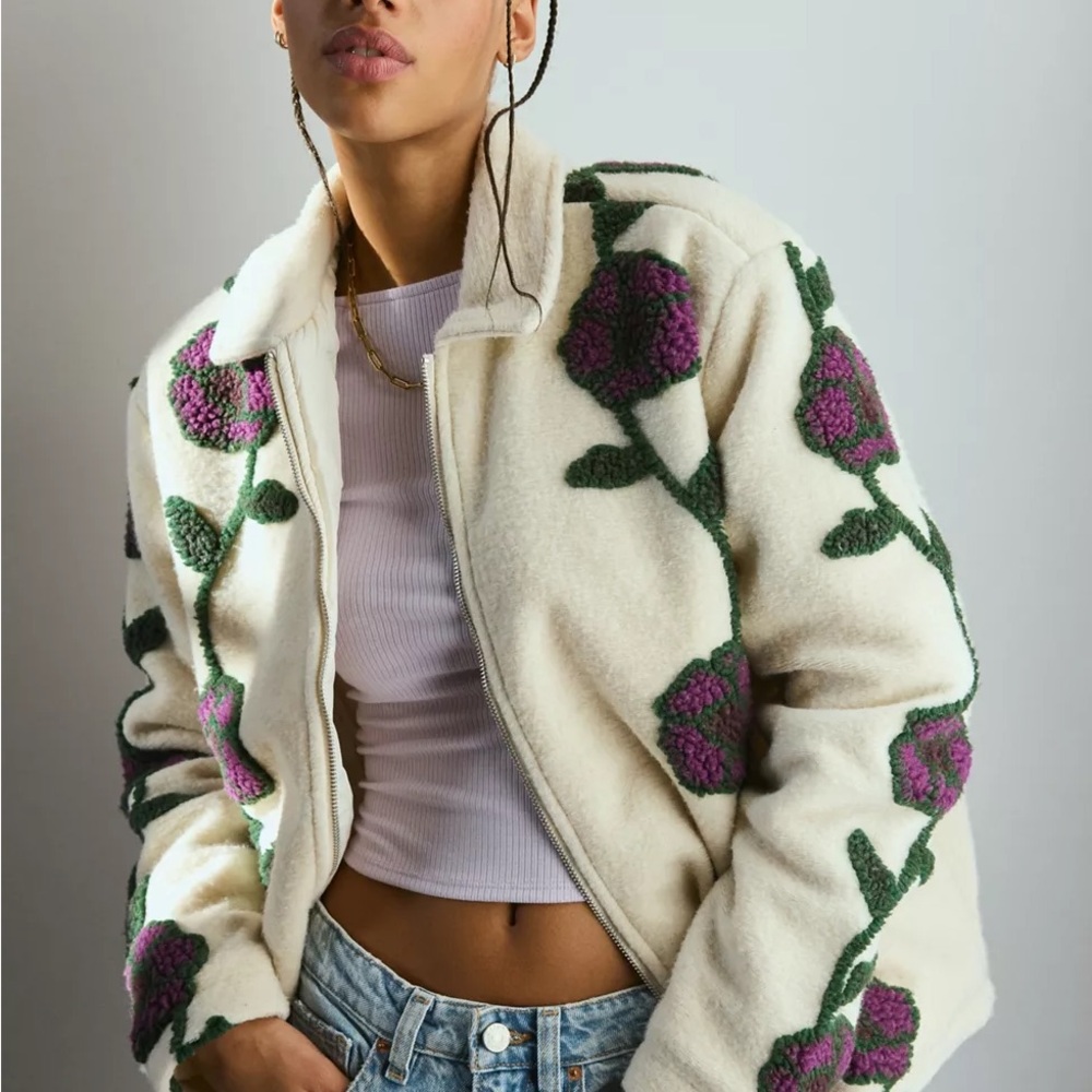 OBEY Fields Floral Jacquard Fleece Jacket Size Small NWOT Streetwear Urban Teddy